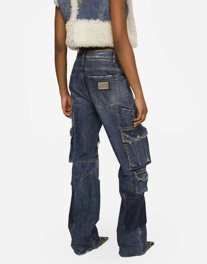 Dolce and Gabbana Denim Women Denim Cargo Jeans With Rips Multicolor Dolce and Gabbana Denim Women Denim Cargo Jeans With Rips Multicolor