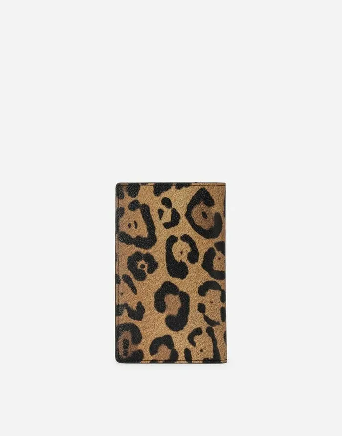 Dolce and Gabbana DGLeo Collection Women Leopardprint Crespo Passport Holder With Branded Plate Multicolor Dolce and Gabbana DGLeo Collection Women Leopardprint Crespo Passport Holder With Branded Plate Multicolor