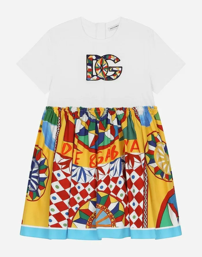 Dolce and Gabbana Dresses Children Carrettoprint Poplin And Jersey Dress Red