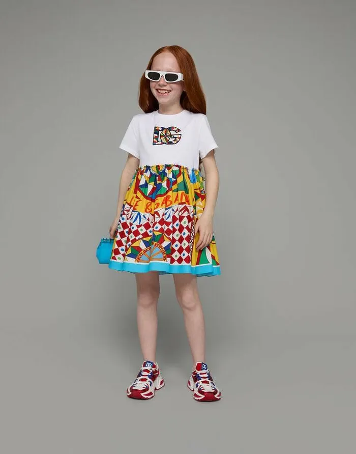 Dolce and Gabbana Dresses Children Carrettoprint Poplin And Jersey Dress Red Dolce and Gabbana Dresses Children Carrettoprint Poplin And Jersey Dress Red