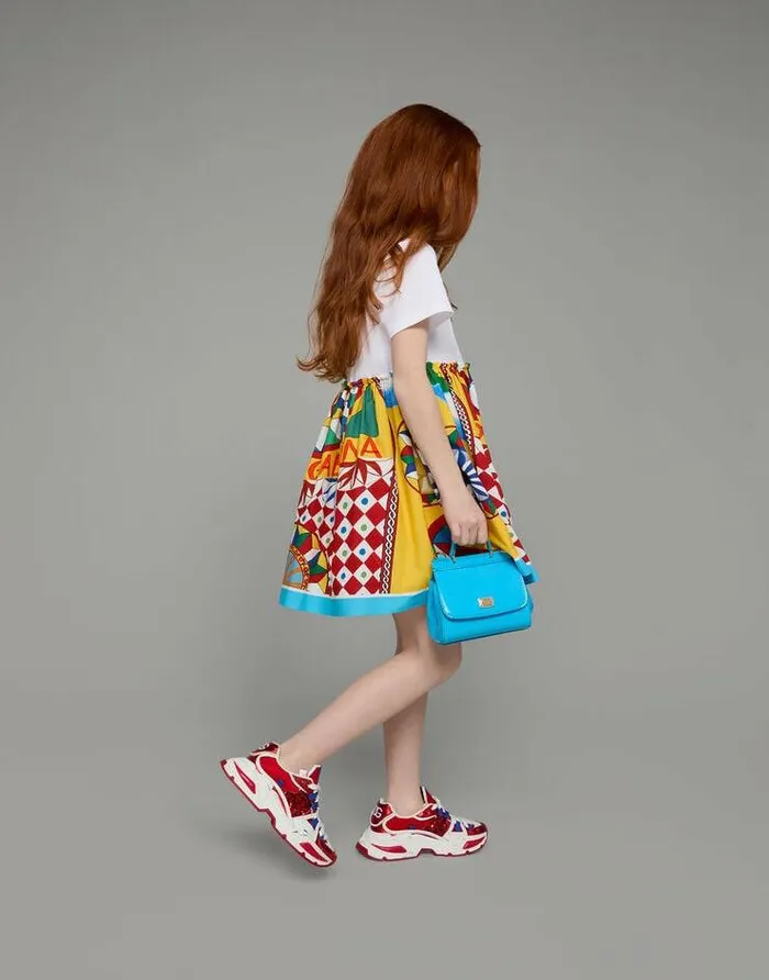Dolce and Gabbana Dresses Children Carrettoprint Poplin And Jersey Dress Red Dolce and Gabbana Dresses Children Carrettoprint Poplin And Jersey Dress Red