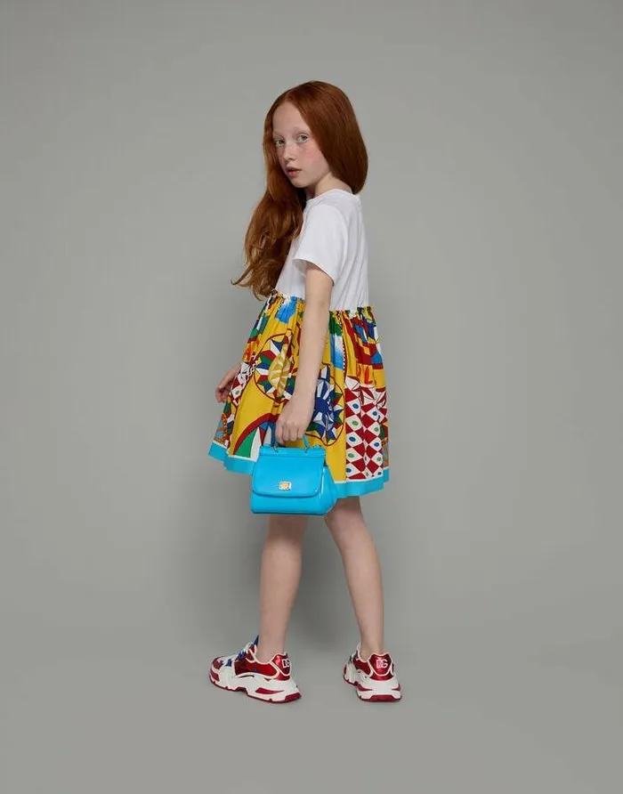 Dolce and Gabbana Dresses Children Carrettoprint Poplin And Jersey Dress Red Dolce and Gabbana Dresses Children Carrettoprint Poplin And Jersey Dress Red