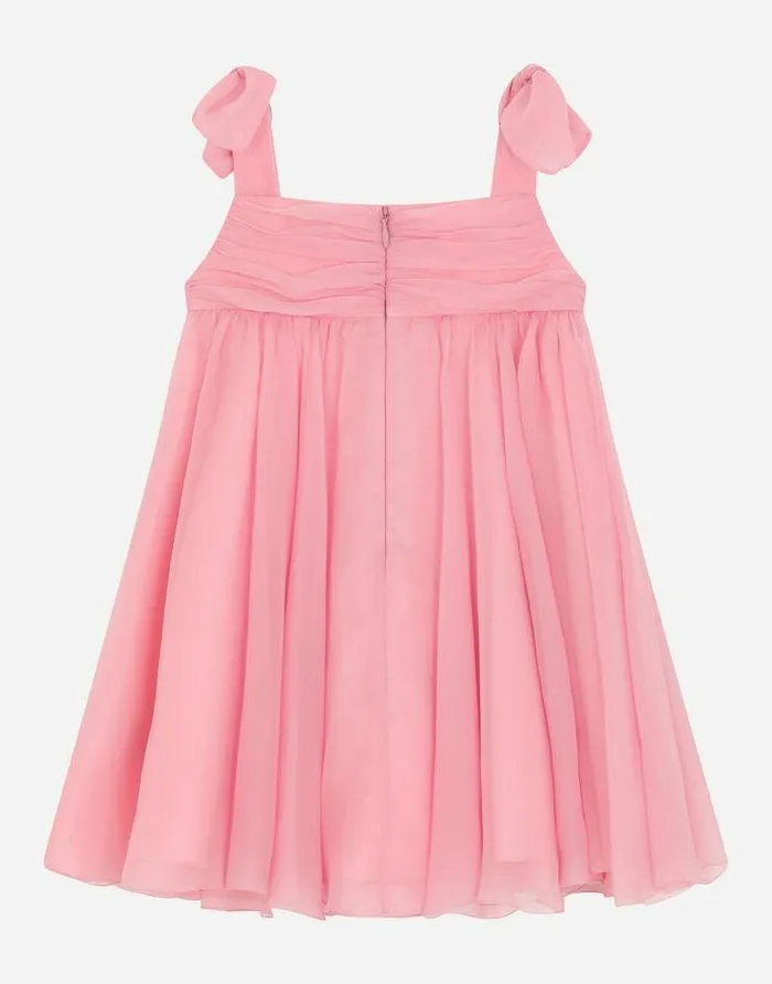 Dolce and Gabbana Dresses Children Chiffon Midi Dress With Metal DG Logo Multicolor