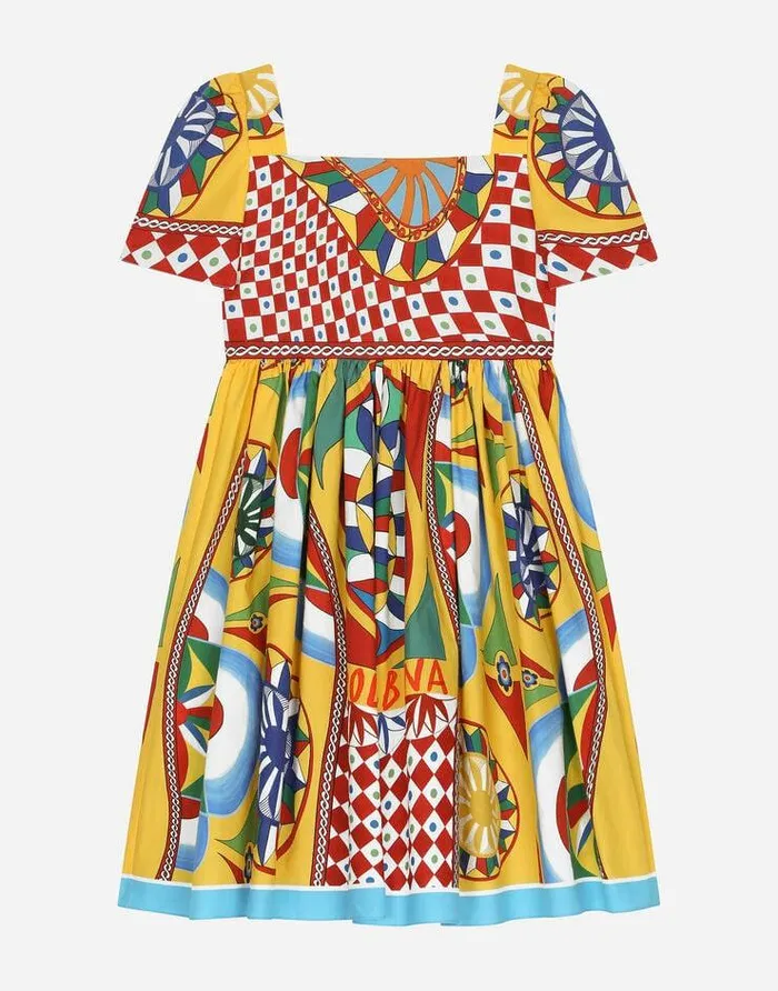 Dolce and Gabbana Dresses Children Shortsleeved Carrettoprint Poplin Dress Red Dolce and Gabbana Dresses Children Shortsleeved Carrettoprint Poplin Dress Red