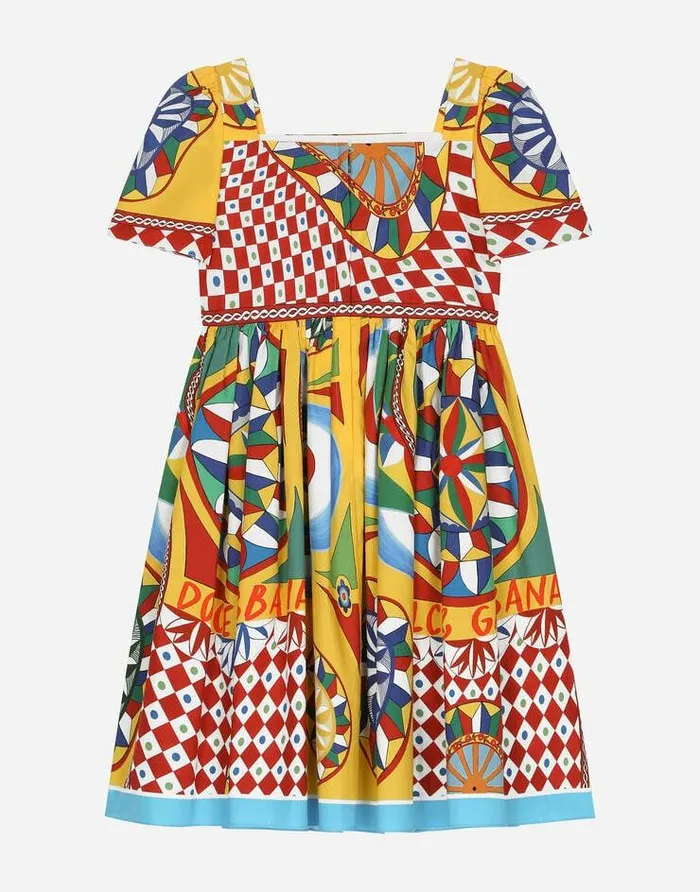 Dolce and Gabbana Dresses Children Shortsleeved Carrettoprint Poplin Dress Red Dolce and Gabbana Dresses Children Shortsleeved Carrettoprint Poplin Dress Red