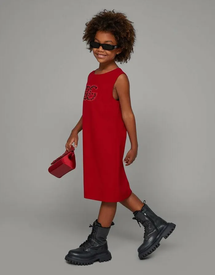 Dolce and Gabbana Dresses Children Sleeveless Cady Dress With DG Patch Red Dolce and Gabbana Dresses Children Sleeveless Cady Dress With DG Patch Red