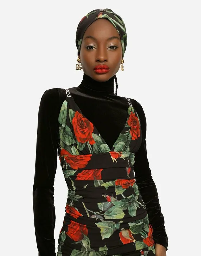 Dolce and Gabbana Dresses Women Charmeuse Midi Dress With Red Rose Print Multicolor Dolce and Gabbana Dresses Women Charmeuse Midi Dress With Red Rose Print Multicolor