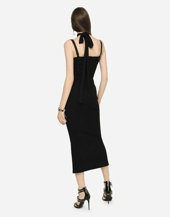 Dolce and Gabbana Dresses Women Jersey Calflength Dress With Bands Black Dolce and Gabbana Dresses Women Jersey Calflength Dress With Bands Black