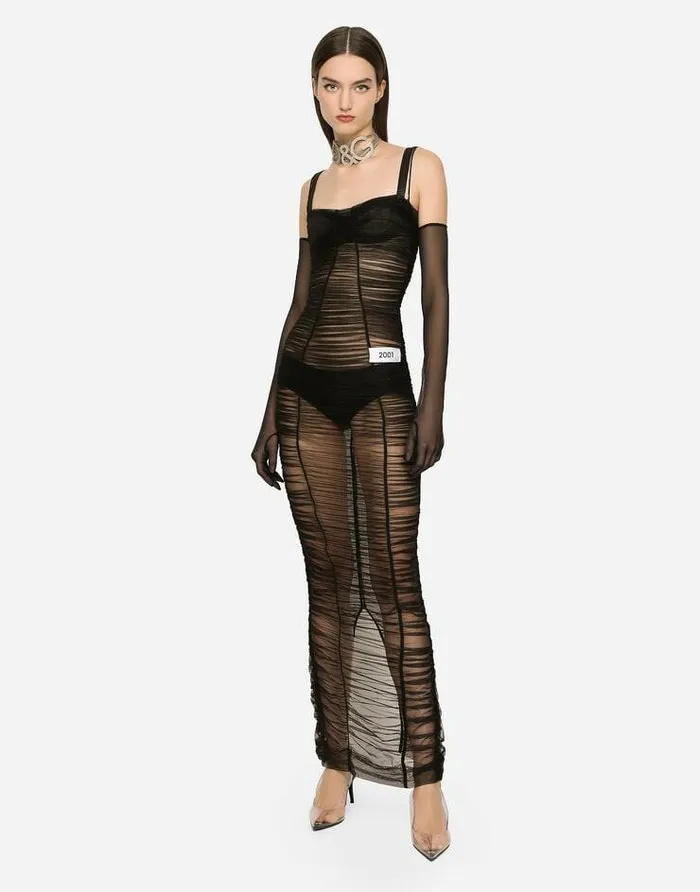 Dolce and Gabbana Dresses Women KIM DOLCEandGABBANA Long Draped Tulle Dress Black Dolce and Gabbana Dresses Women KIM DOLCEandGABBANA Long Draped Tulle Dress Black