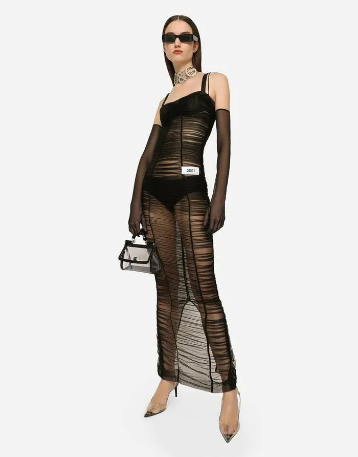 Dolce and Gabbana Dresses Women KIM DOLCEandGABBANA Long Draped Tulle Dress Black Dolce and Gabbana Dresses Women KIM DOLCEandGABBANA Long Draped Tulle Dress Black