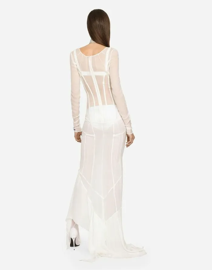 Dolce and Gabbana Dresses Women KIM DOLCEandGABBANA Long Georgette Dress With Corset Detailing White Dolce and Gabbana Dresses Women KIM DOLCEandGABBANA Long Georgette Dress With Corset Detailing White