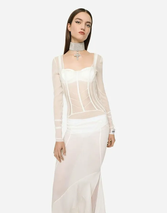 Dolce and Gabbana Dresses Women KIM DOLCEandGABBANA Long Georgette Dress With Corset Detailing White Dolce and Gabbana Dresses Women KIM DOLCEandGABBANA Long Georgette Dress With Corset Detailing White