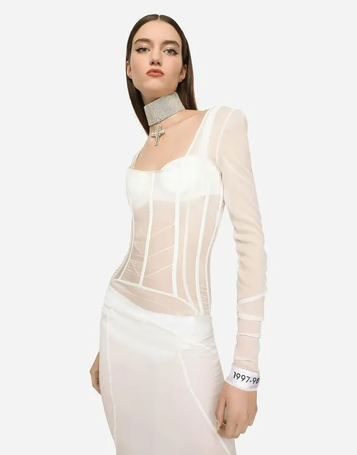 Dolce and Gabbana Dresses Women KIM DOLCEandGABBANA Long Georgette Dress With Corset Detailing White Dolce and Gabbana Dresses Women KIM DOLCEandGABBANA Long Georgette Dress With Corset Detailing White