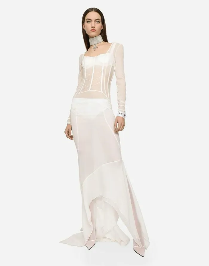 Dolce and Gabbana Dresses Women KIM DOLCEandGABBANA Long Georgette Dress With Corset Detailing White Dolce and Gabbana Dresses Women KIM DOLCEandGABBANA Long Georgette Dress With Corset Detailing White