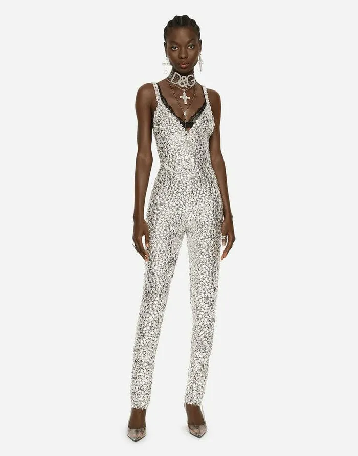 Dolce and Gabbana Dresses Women KIM DOLCEandGABBANA Marquisette Jumpsuit With Allover Rhinestone Embellishment Multicolor Dolce and Gabbana Dresses Women KIM DOLCEandGABBANA Marquisette Jumpsuit With Allover Rhinestone Embellishment Multicolor