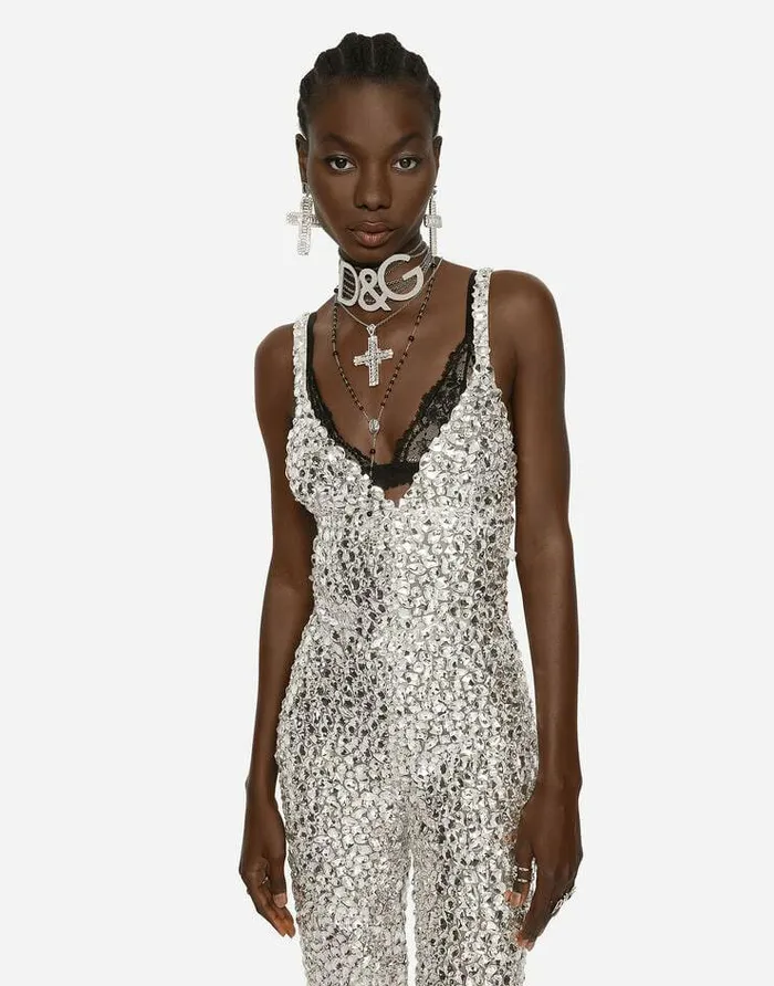 Dolce and Gabbana Dresses Women KIM DOLCEandGABBANA Marquisette Jumpsuit With Allover Rhinestone Embellishment Multicolor Dolce and Gabbana Dresses Women KIM DOLCEandGABBANA Marquisette Jumpsuit With Allover Rhinestone Embellishment Multicolor