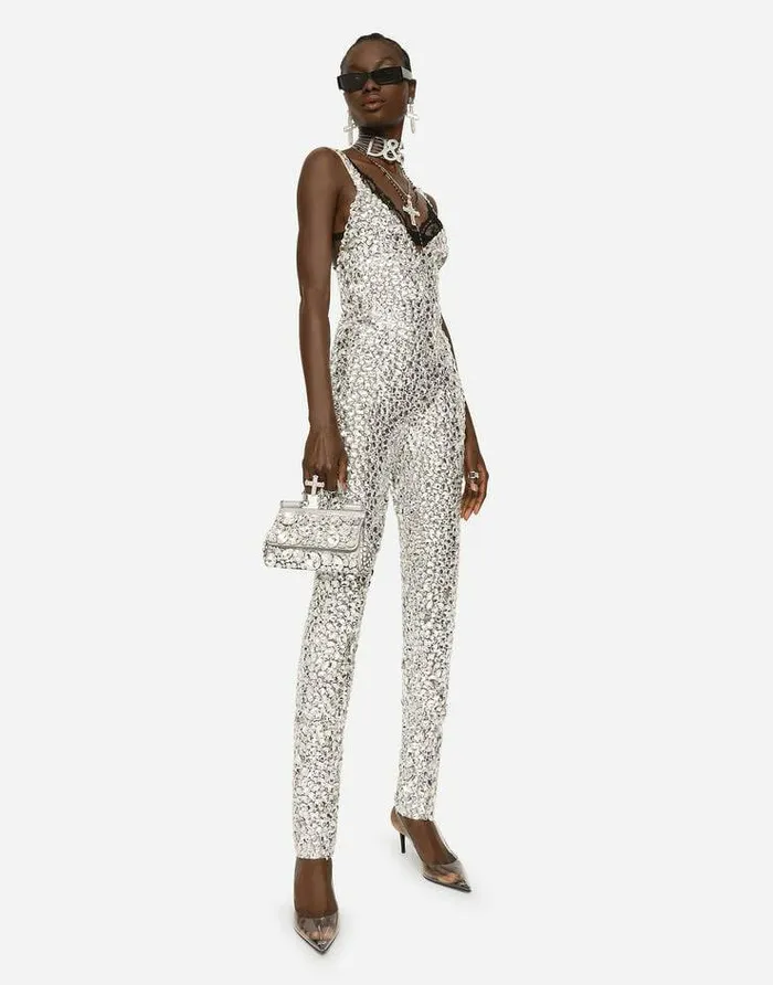 Dolce and Gabbana Dresses Women KIM DOLCEandGABBANA Marquisette Jumpsuit With Allover Rhinestone Embellishment Multicolor Dolce and Gabbana Dresses Women KIM DOLCEandGABBANA Marquisette Jumpsuit With Allover Rhinestone Embellishment Multicolor