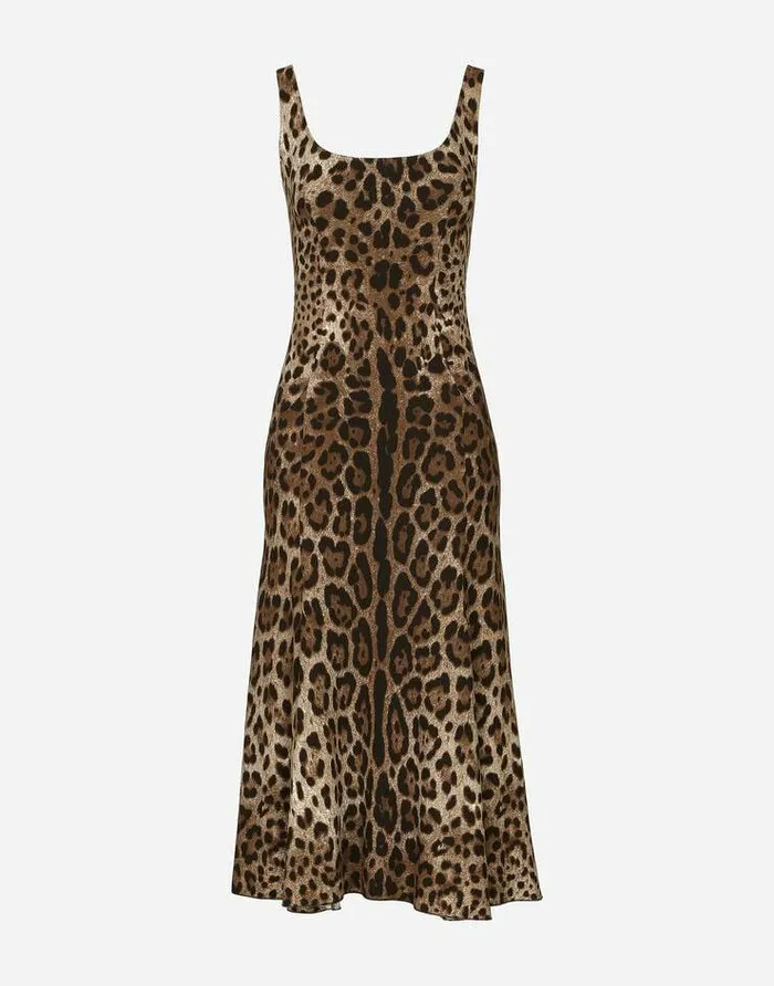Dolce and Gabbana Dresses Women Leopardprint Calflength Cady Dress Animal Print