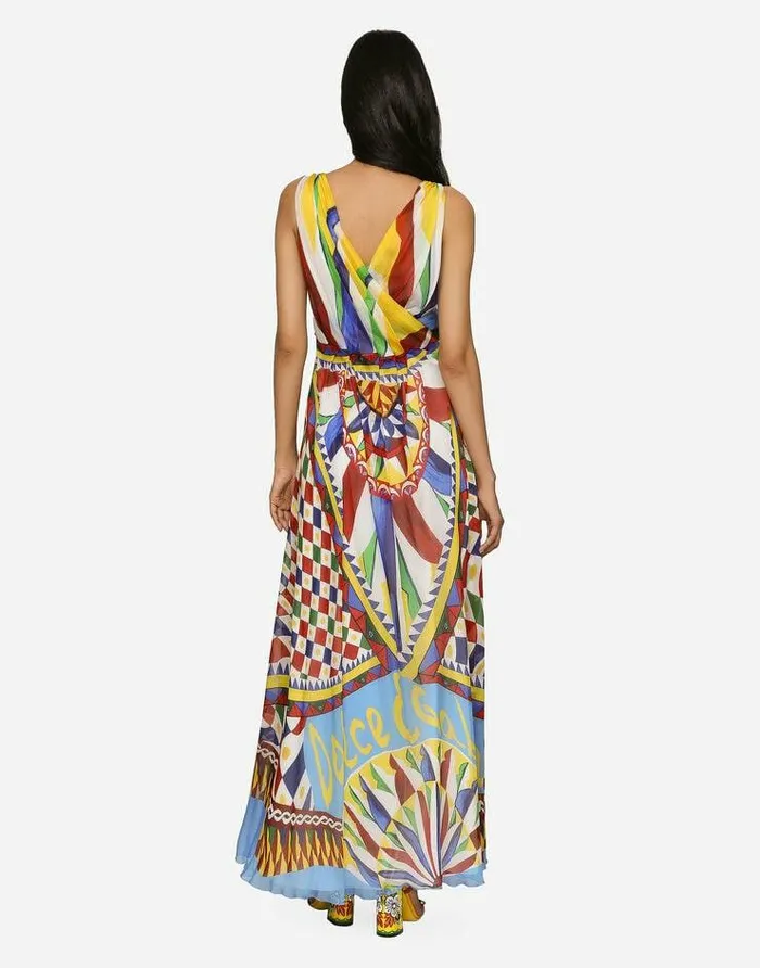 Dolce and Gabbana Dresses Women Long Carrettoprint Chiffon Dress Multicolor Dolce and Gabbana Dresses Women Long Carrettoprint Chiffon Dress Multicolor