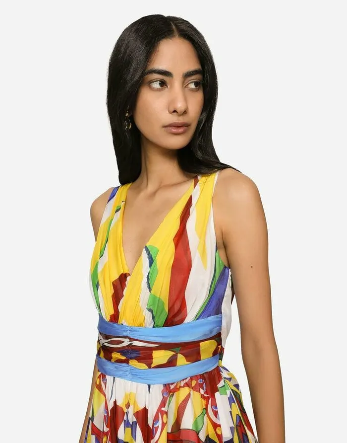 Dolce and Gabbana Dresses Women Long Carrettoprint Chiffon Dress Multicolor Dolce and Gabbana Dresses Women Long Carrettoprint Chiffon Dress Multicolor