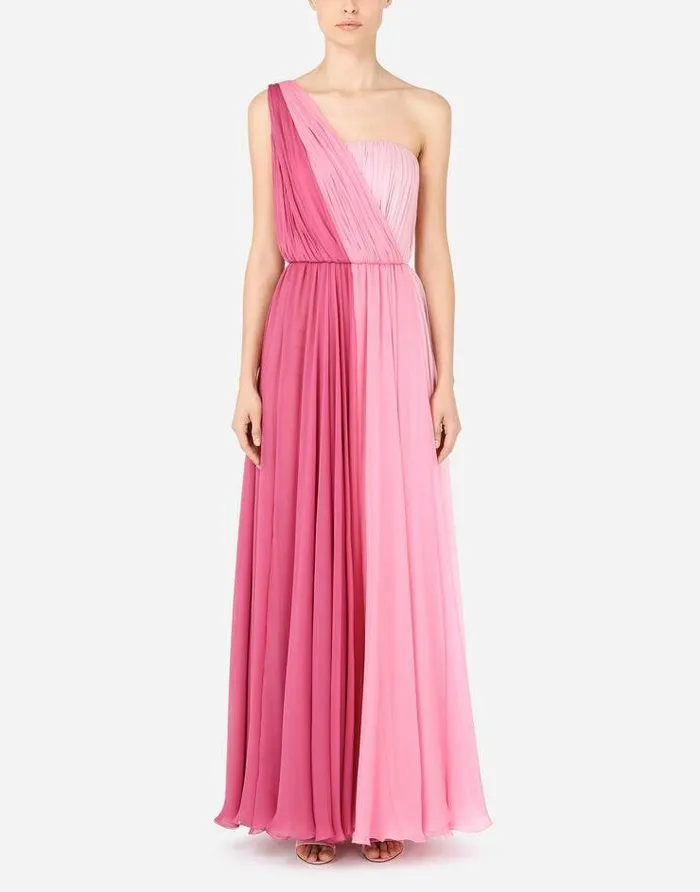Dolce and Gabbana Dresses Women Long Multicolored Chiffon Oneshoulder Dress Multicolor Dolce and Gabbana Dresses Women Long Multicolored Chiffon Oneshoulder Dress Multicolor