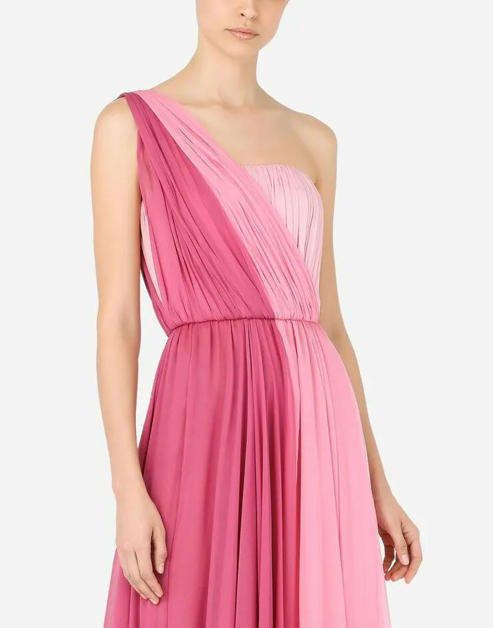 Dolce and Gabbana Dresses Women Long Multicolored Chiffon Oneshoulder Dress Multicolor Dolce and Gabbana Dresses Women Long Multicolored Chiffon Oneshoulder Dress Multicolor