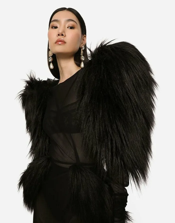 Dolce and Gabbana Dresses Women Long Tulle And Faux Fur Dress Black Dolce and Gabbana Dresses Women Long Tulle And Faux Fur Dress Black
