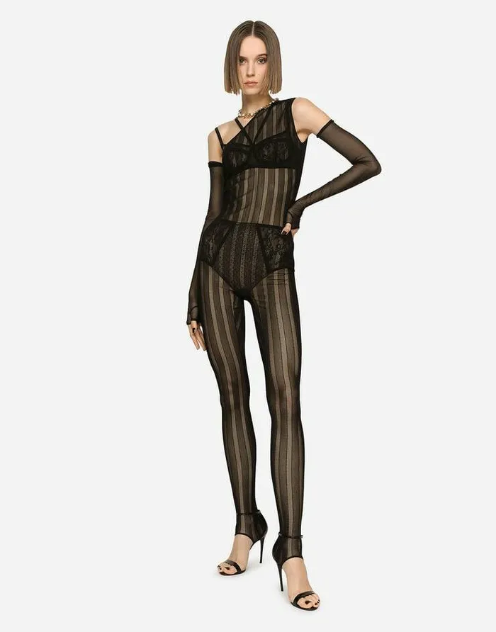 Dolce and Gabbana Dresses Women Oneshoulder Tulle Jacquard Jumpsuit Black Dolce and Gabbana Dresses Women Oneshoulder Tulle Jacquard Jumpsuit Black