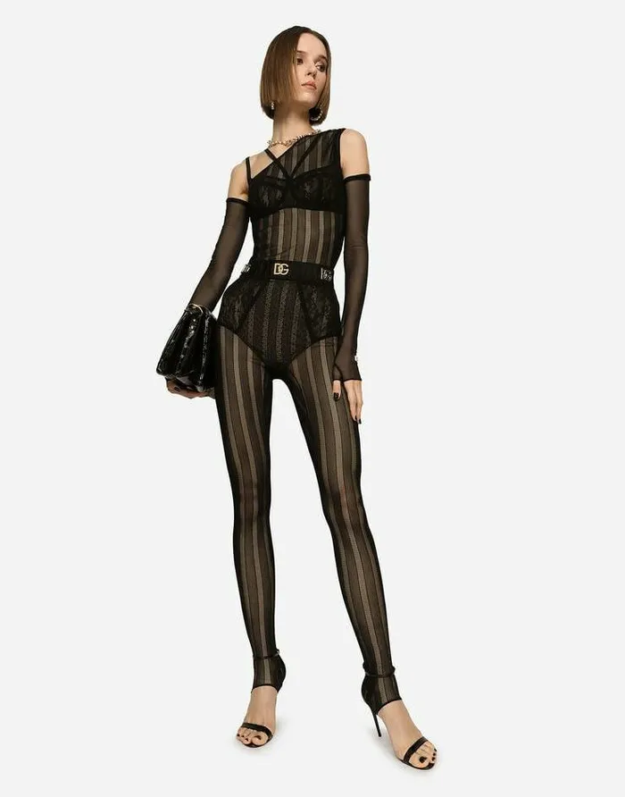 Dolce and Gabbana Dresses Women Oneshoulder Tulle Jacquard Jumpsuit Black Dolce and Gabbana Dresses Women Oneshoulder Tulle Jacquard Jumpsuit Black