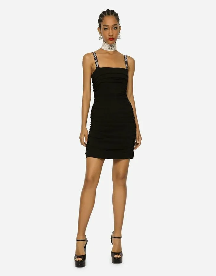 Dolce and Gabbana Dresses Women Short Cady Dress With Draping Black Dolce and Gabbana Dresses Women Short Cady Dress With Draping Black