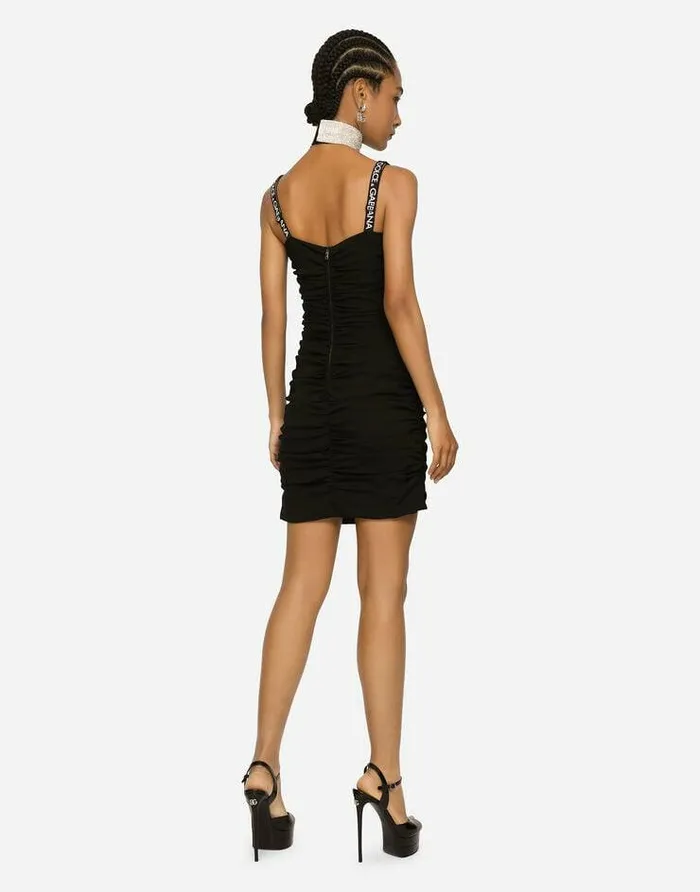 Dolce and Gabbana Dresses Women Short Cady Dress With Draping Black Dolce and Gabbana Dresses Women Short Cady Dress With Draping Black