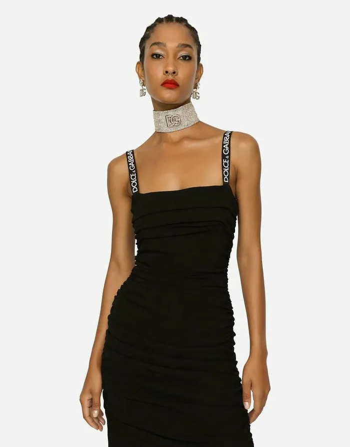 Dolce and Gabbana Dresses Women Short Cady Dress With Draping Black Dolce and Gabbana Dresses Women Short Cady Dress With Draping Black
