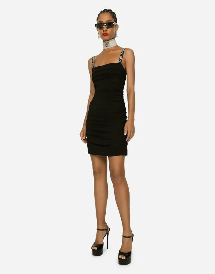 Dolce and Gabbana Dresses Women Short Cady Dress With Draping Black Dolce and Gabbana Dresses Women Short Cady Dress With Draping Black
