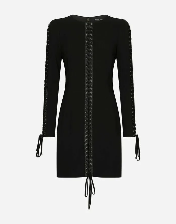 Dolce and Gabbana Dresses Women Short Cady Dress With Laces And Eyelets Black Dolce and Gabbana Dresses Women Short Cady Dress With Laces And Eyelets Black