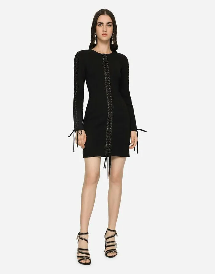 Dolce and Gabbana Dresses Women Short Cady Dress With Laces And Eyelets Black Dolce and Gabbana Dresses Women Short Cady Dress With Laces And Eyelets Black