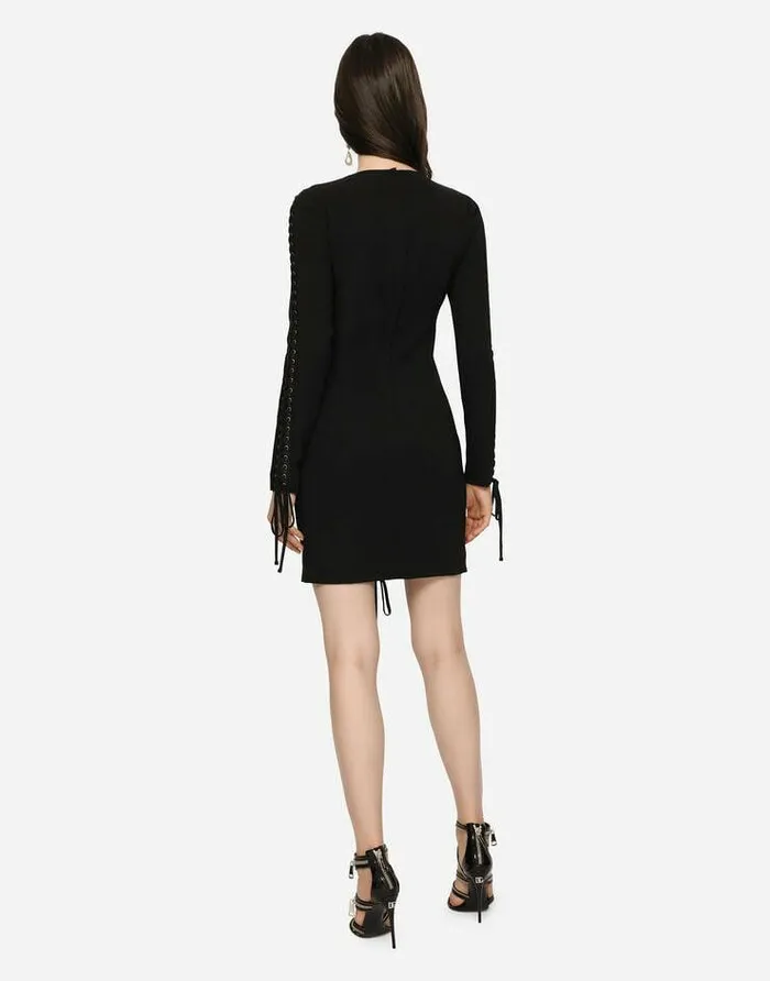 Dolce and Gabbana Dresses Women Short Cady Dress With Laces And Eyelets Black Dolce and Gabbana Dresses Women Short Cady Dress With Laces And Eyelets Black