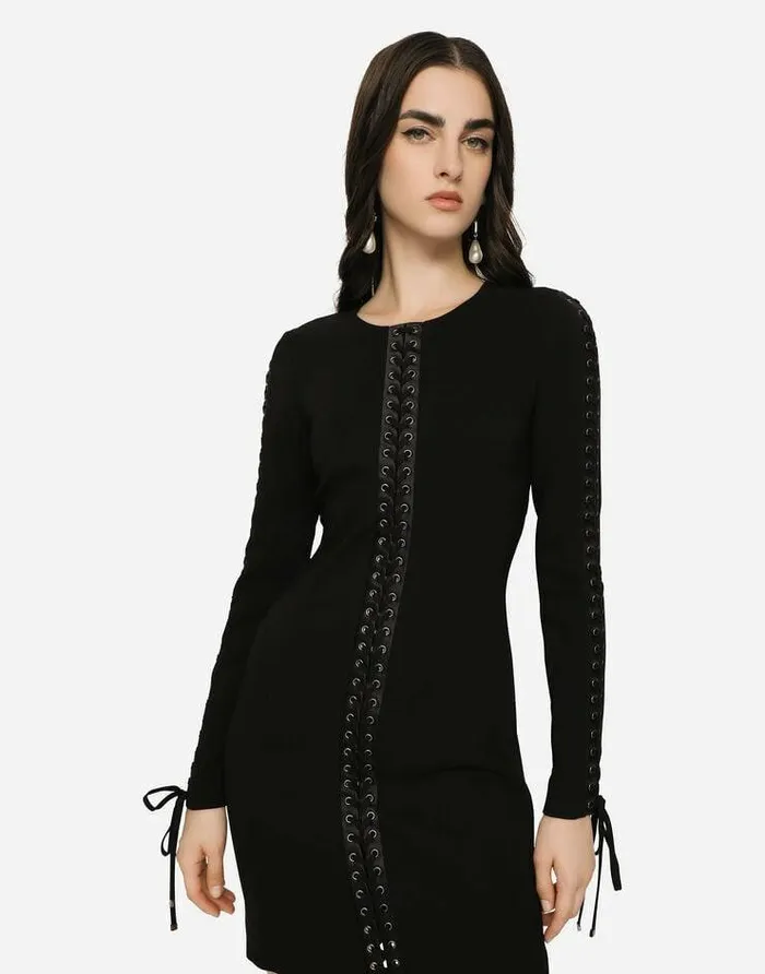 Dolce and Gabbana Dresses Women Short Cady Dress With Laces And Eyelets Black Dolce and Gabbana Dresses Women Short Cady Dress With Laces And Eyelets Black