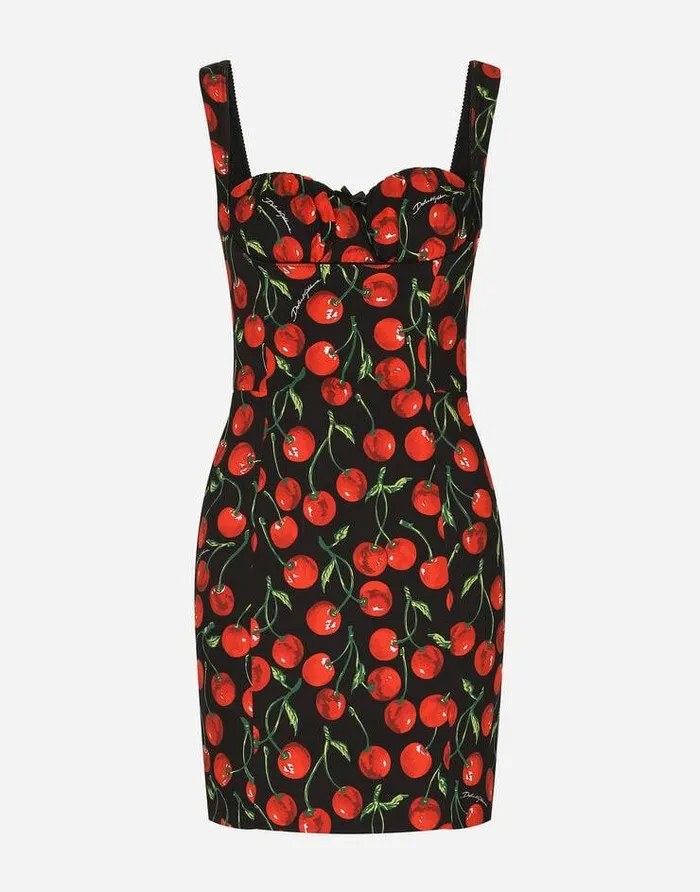 Dolce and Gabbana Dresses Women Short Cherryprint Charmeuse Dress Multicolor