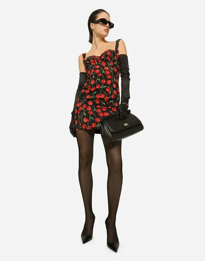 Dolce and Gabbana Dresses Women Short Cherryprint Charmeuse Dress Multicolor Dolce and Gabbana Dresses Women Short Cherryprint Charmeuse Dress Multicolor