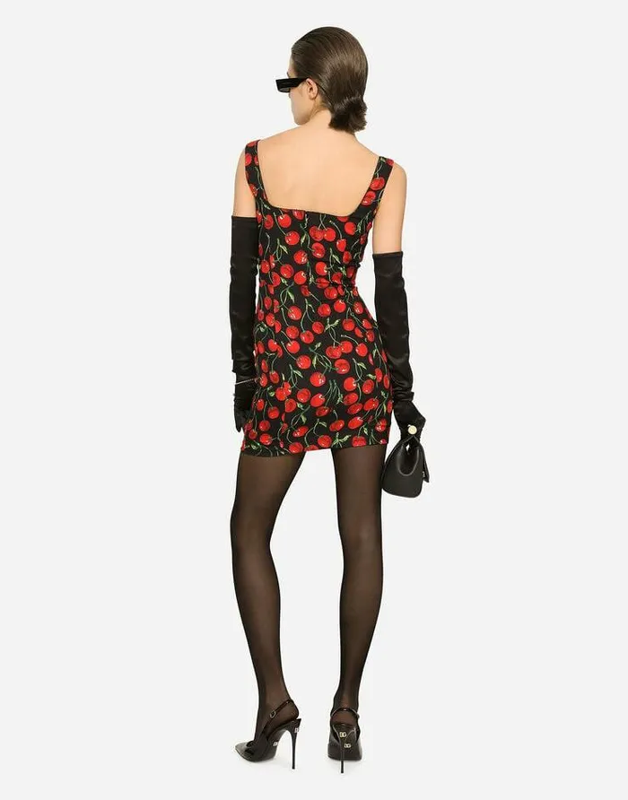 Dolce and Gabbana Dresses Women Short Cherryprint Charmeuse Dress Multicolor Dolce and Gabbana Dresses Women Short Cherryprint Charmeuse Dress Multicolor