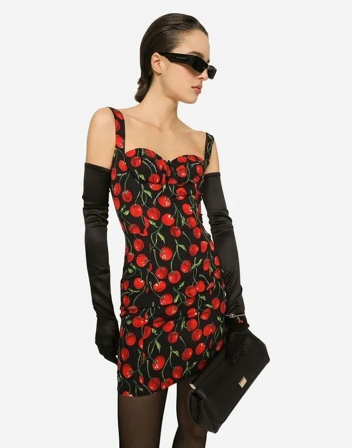 Dolce and Gabbana Dresses Women Short Cherryprint Charmeuse Dress Multicolor Dolce and Gabbana Dresses Women Short Cherryprint Charmeuse Dress Multicolor
