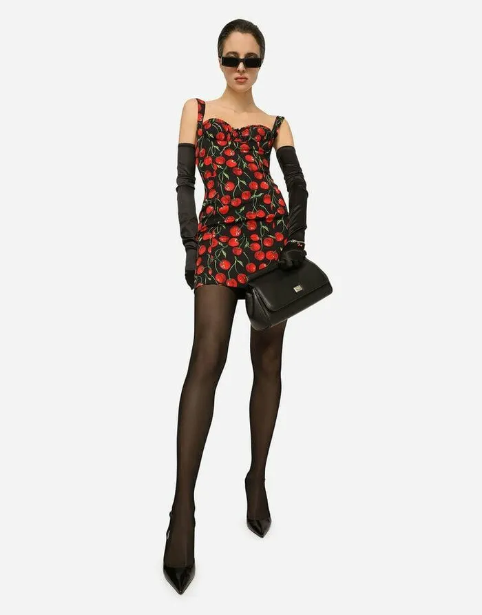 Dolce and Gabbana Dresses Women Short Cherryprint Charmeuse Dress Multicolor Dolce and Gabbana Dresses Women Short Cherryprint Charmeuse Dress Multicolor