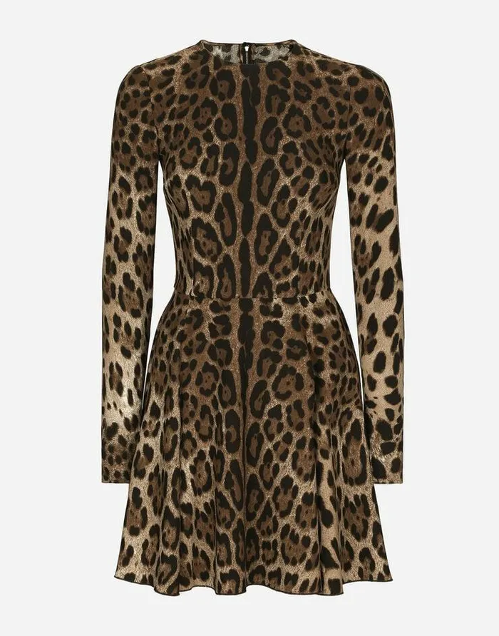 Dolce and Gabbana Dresses Women Short Leopardprint Cady Dress Animal Print