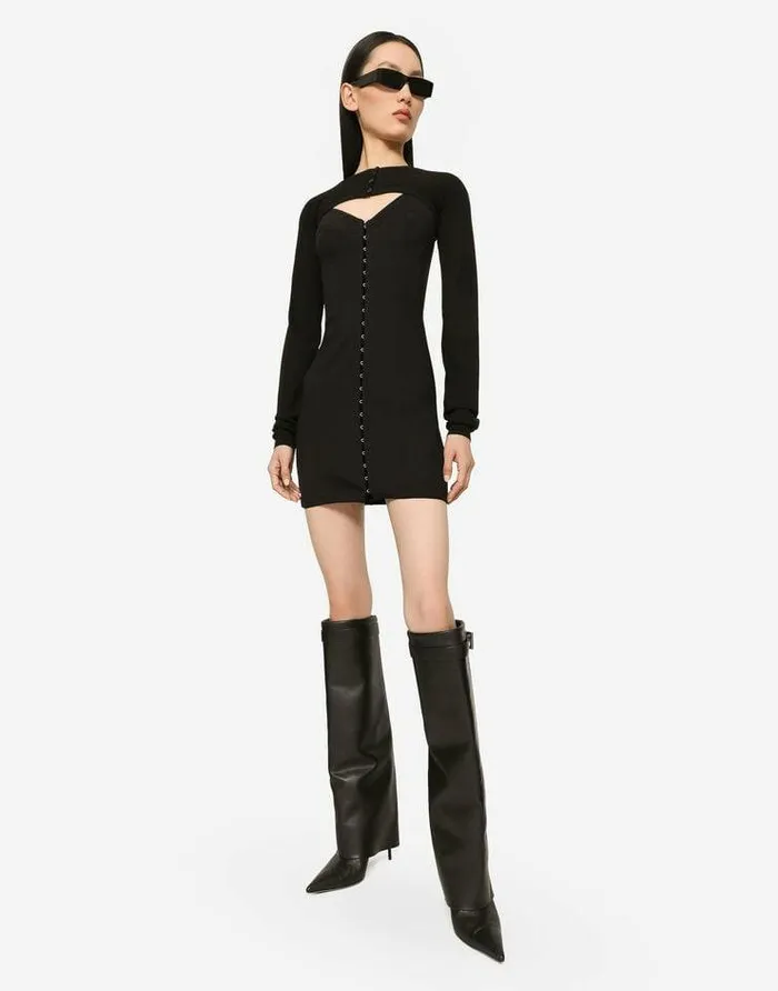 Dolce and Gabbana Dresses Women Short Light Technical Jersey Dress Black Dolce and Gabbana Dresses Women Short Light Technical Jersey Dress Black