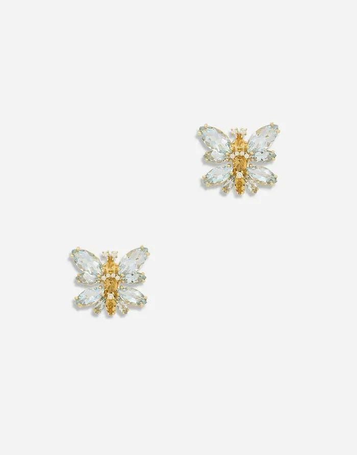 Dolce and Gabbana Earrings Women Spring Earrings In Yellow 18kt Gold With Aquamarine Butterfly Gold Dolce and Gabbana Earrings Women Spring Earrings In Yellow 18kt Gold With Aquamarine Butterfly Gold