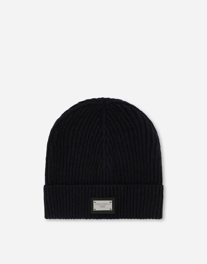 Dolce and Gabbana Hats And Gloves Men Cashmere And Wool Hat With Branded Tag Blue