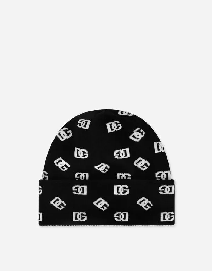 Dolce and Gabbana Hats And Gloves Men Jacquard Knit Hat With DG Monogram Multicolor