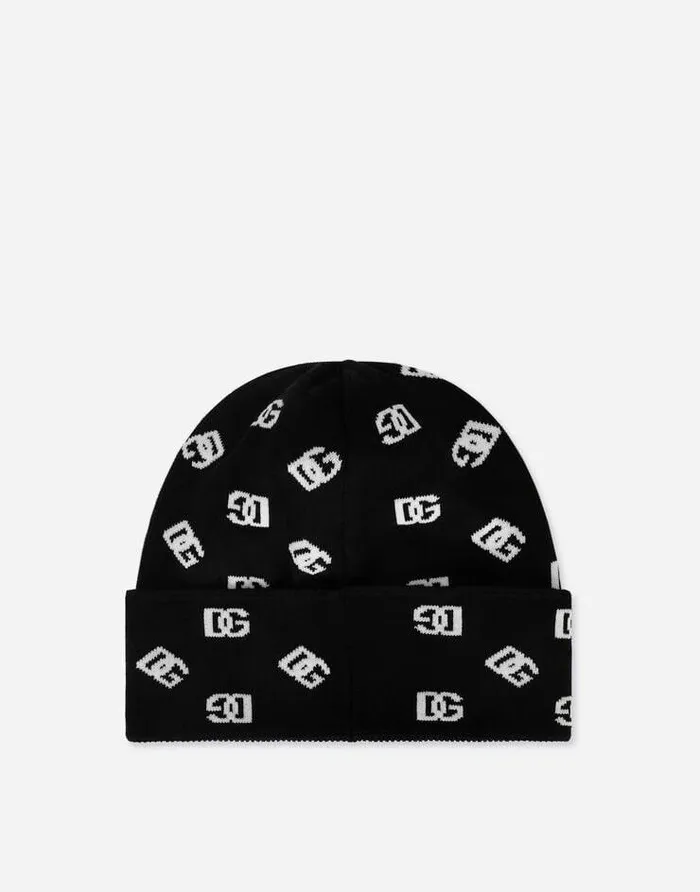 Dolce and Gabbana Hats And Gloves Men Jacquard Knit Hat With DG Monogram Multicolor