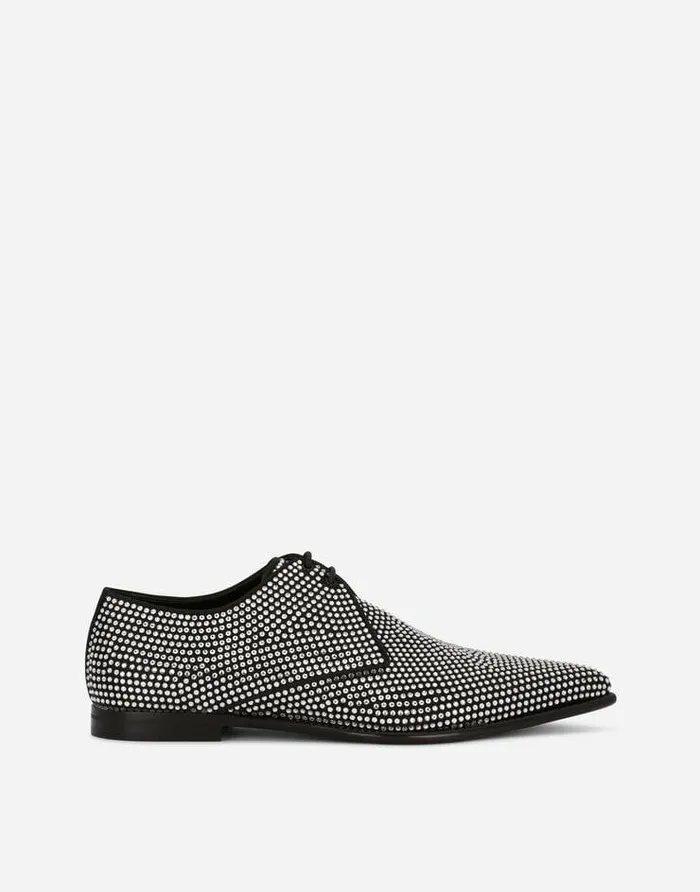Dolce and Gabbana LaceUps Men Derby Shoes With Fusible Rhinestones Multicolor
