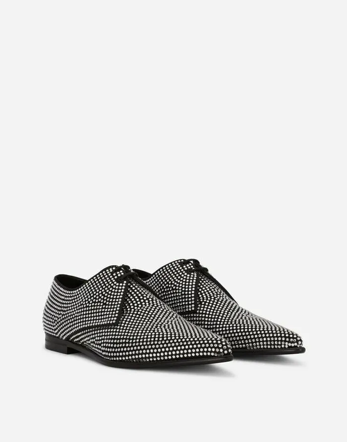 Dolce and Gabbana LaceUps Men Derby Shoes With Fusible Rhinestones Multicolor